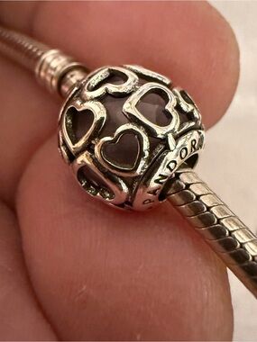Pandora Silver Heart Openwork Charm - Silver